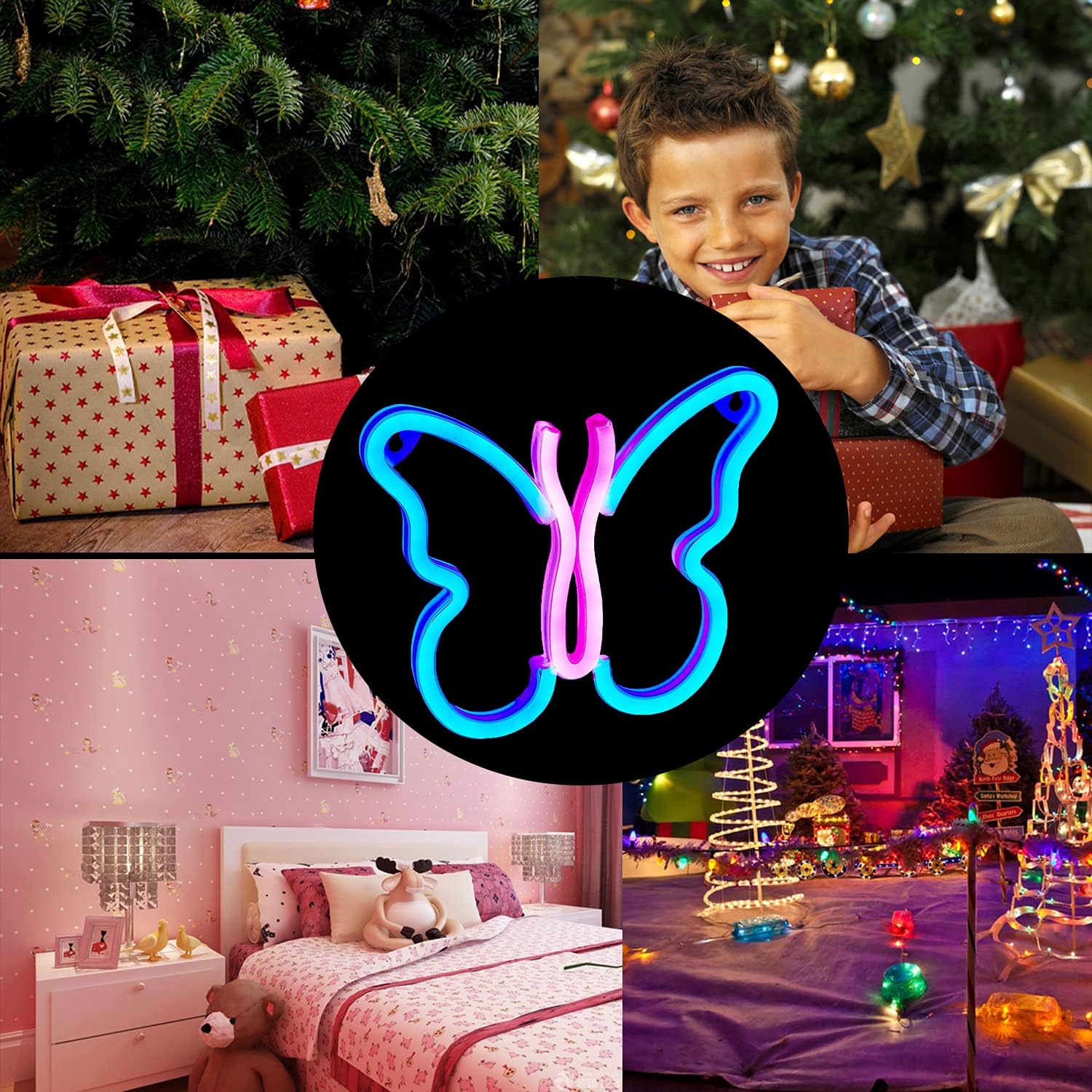 Butterfly Neon Signs Lights for Girls Bedroom Wall Decor, LED Decorative Light Battery or USB Powered, Kids Room Bar Party Teens Gift Live Show, Cute Pink Butterfly Shape lamp (Blue & Pink)