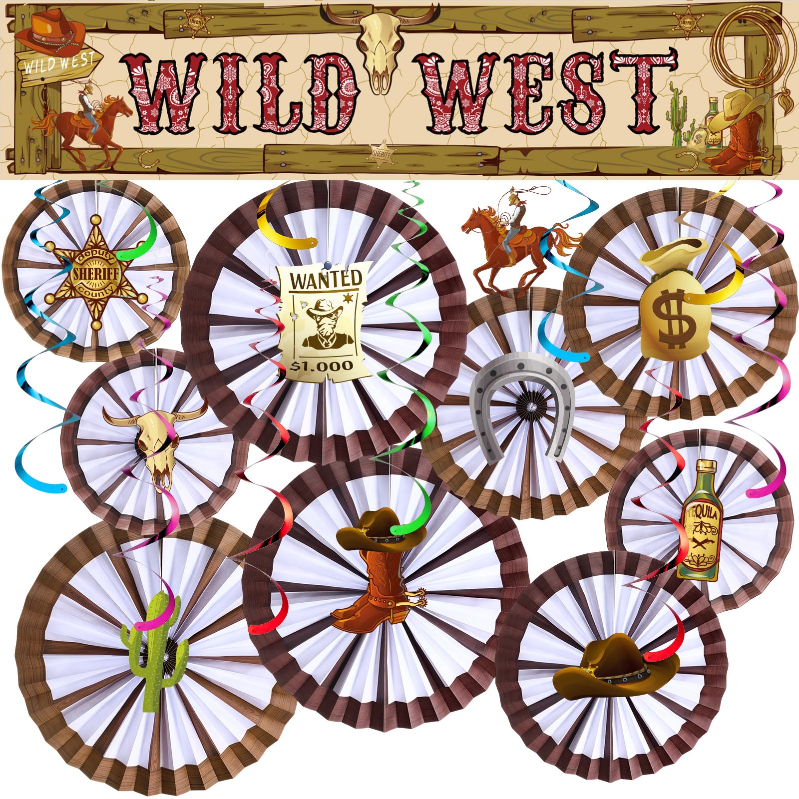 Roues de chariot et éventails cowboy | Décorations Wild West - 8