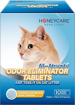 HONEY CARE All-Absorb Cat Litter Odor Eliminator Tablets Refresh Smell Long-Lasting Scent Away - Jasmine Fragrance 10pcs/Box=4-10 Weeks, Blue