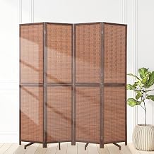 Bamboo Room Divider 67"4 Panel,Wooden Frame Freestanding Wall Divider,Brown