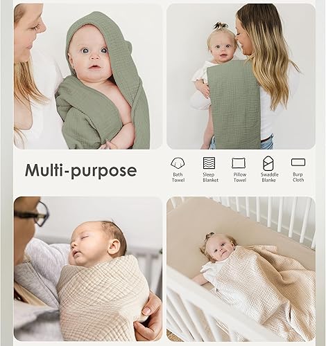 Miniatura 4 de Toallas de muselina para bebé con capucha para recién nacido, toallas de baño 100% algodón, suaves y absorbentes, toalla de bebé con capucha para