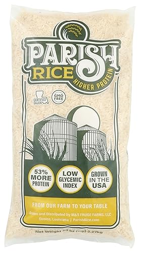 Arroz blanco Parish – Arroz alto en proteínas con bajo índice glucémico – Arroz blanco de grano largo cultivado localmente – Fabricado en los