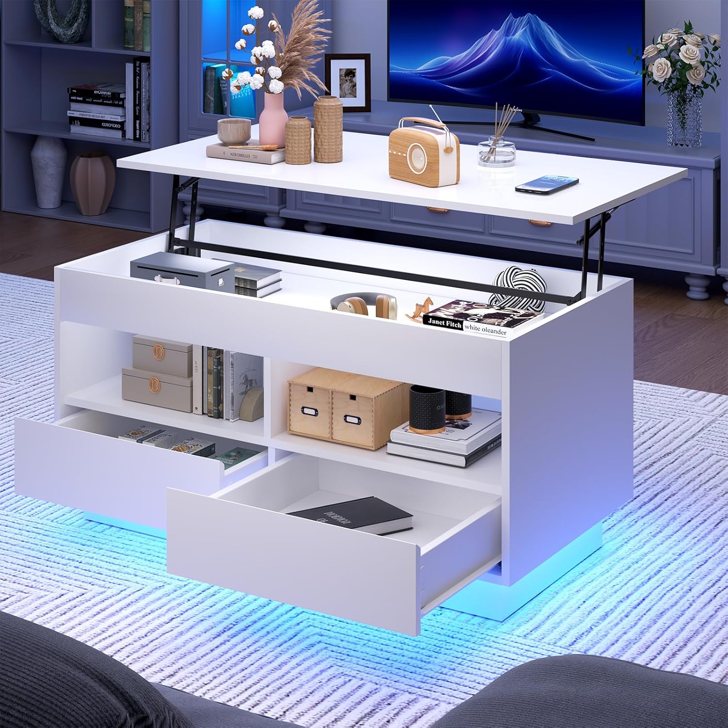 Amazon.com: HOMMPA 40‘’ LED Coffee Table for Living Room, Lift Top ...