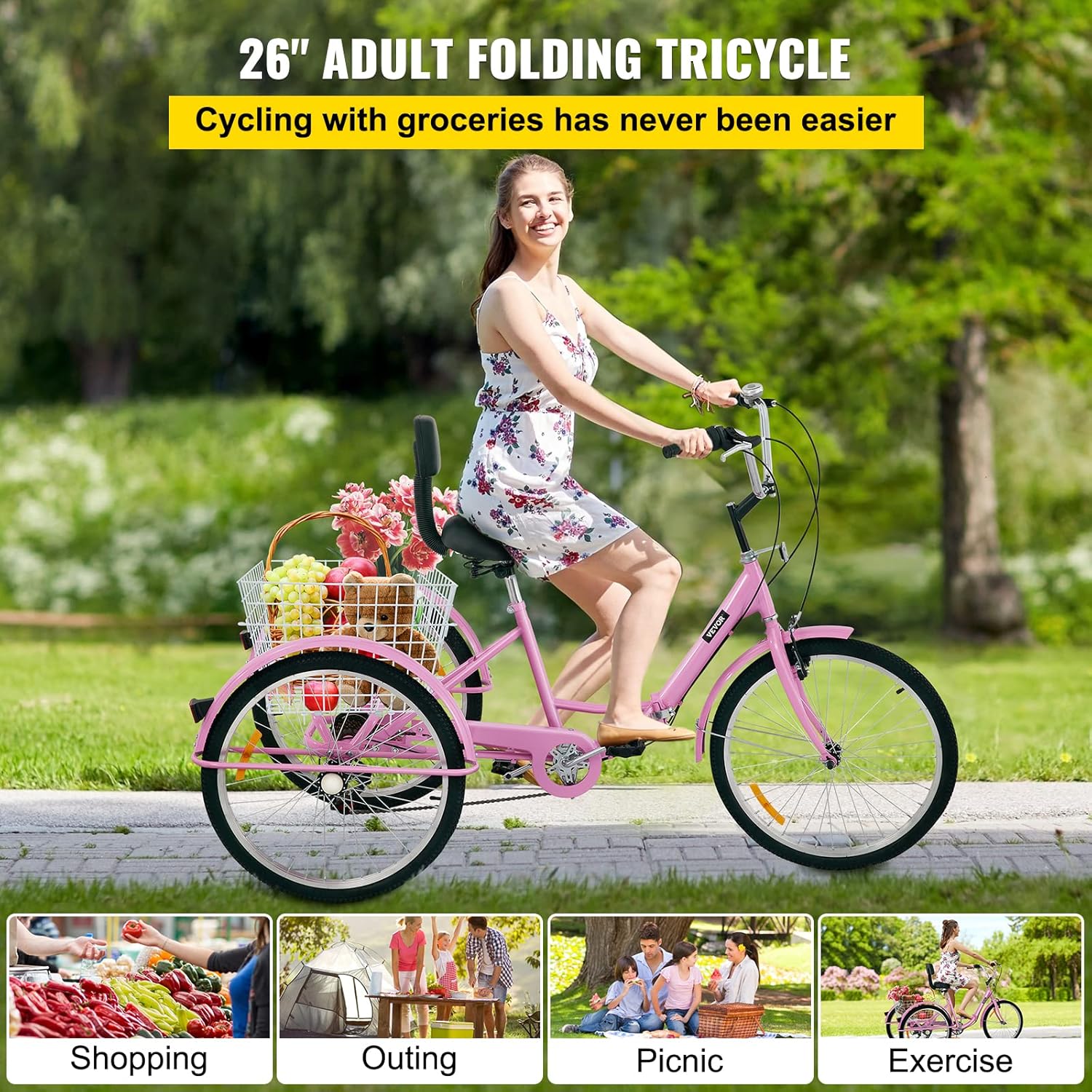 Adult Trike Wheel Collapsible Bike Adult Tricycle 26'' Wheel Bike