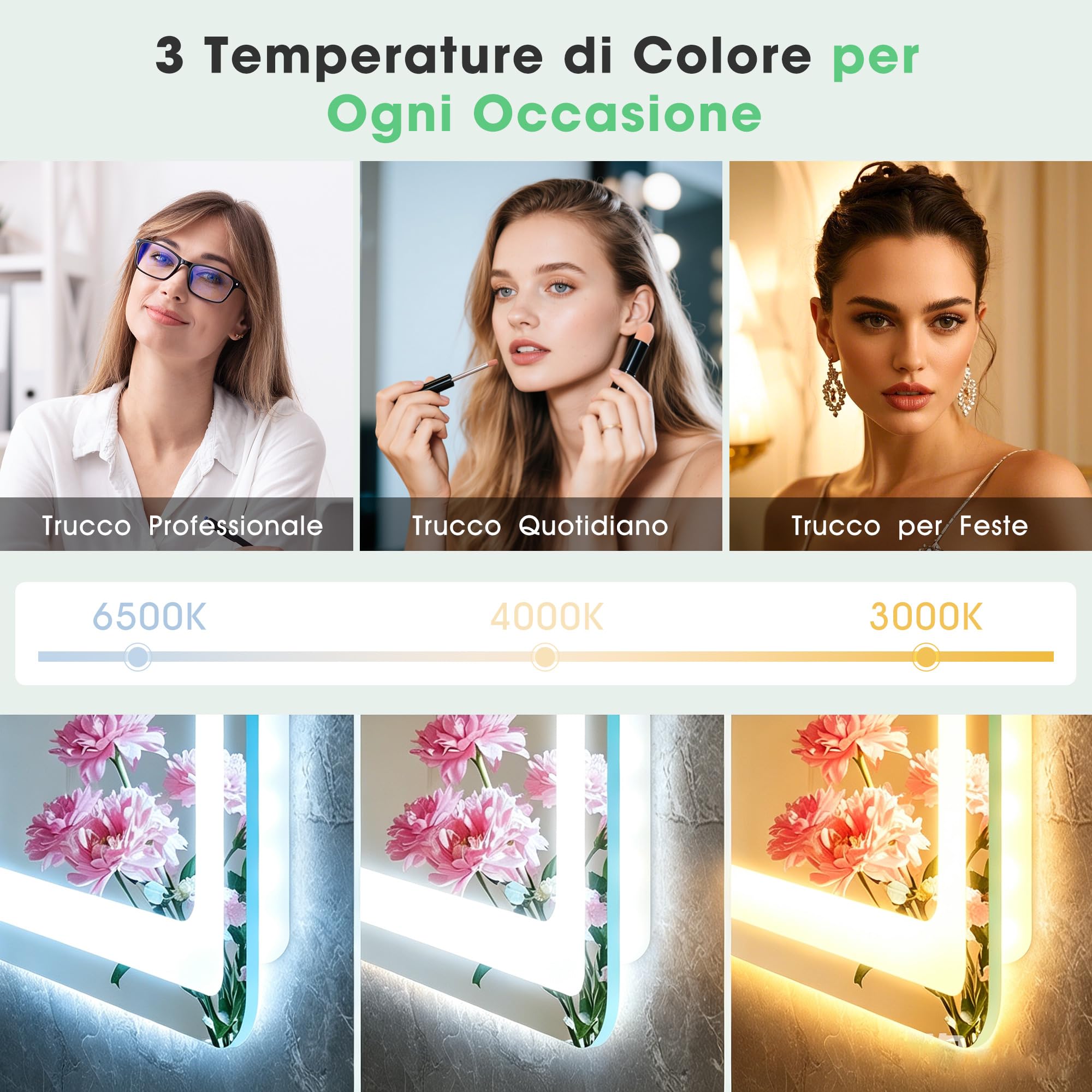 S'bagno 120x70cm Specchio Bagno con Luce，Meteo/Data/Ora/Temperatura Display