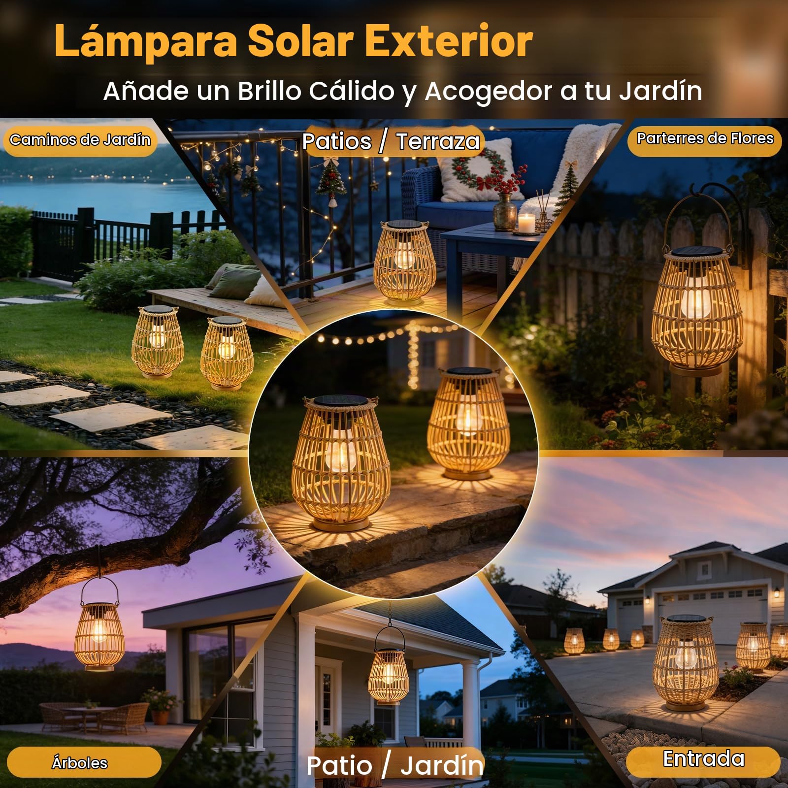 Lámparas solares para farolillos exteriores, 2 unidades, lámparas solares para exteriores colgantes o de pie, IP65 resistente al agua, regalo para el Día de la Madre para mujeres, mamá, abuela