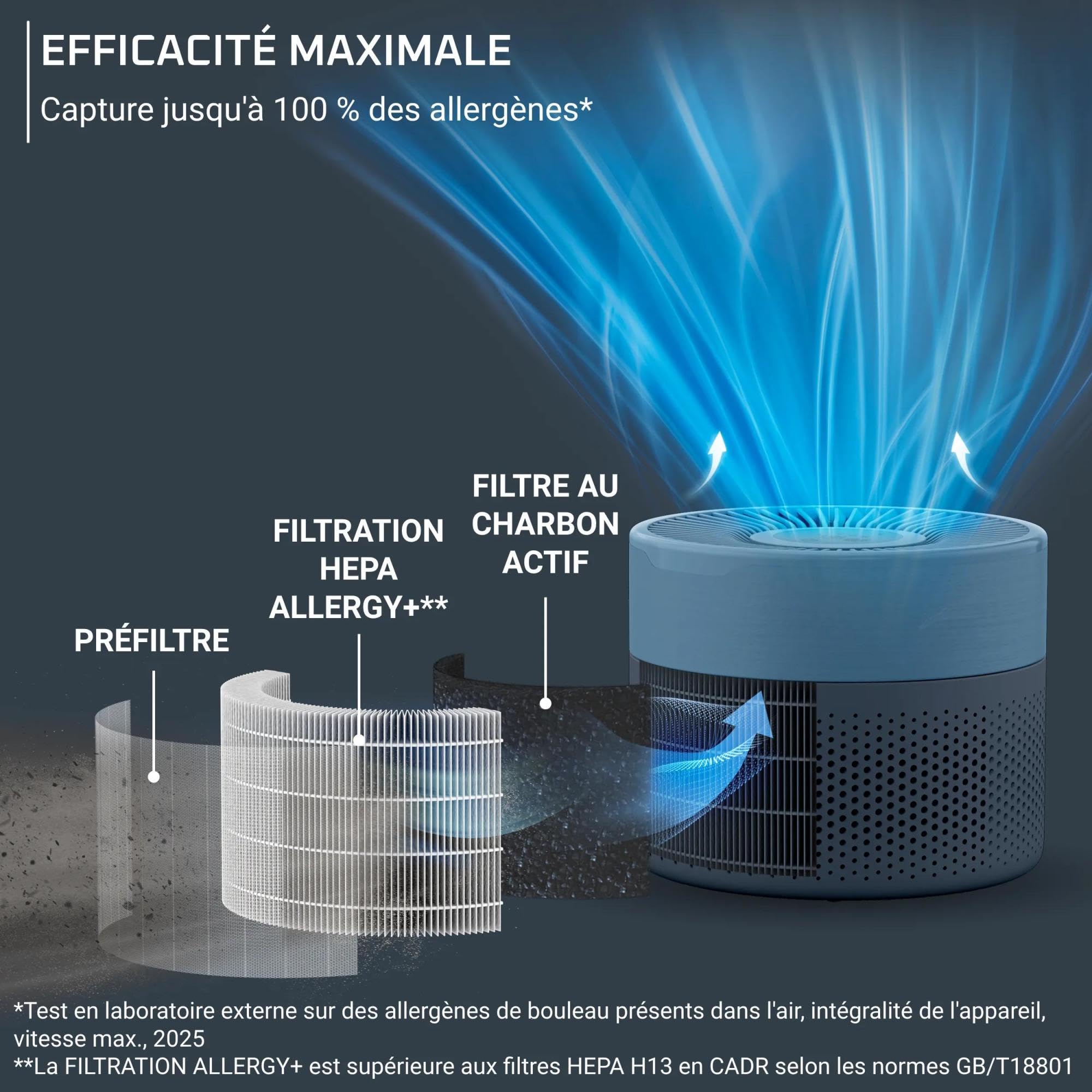 Rowenta Pure Air Mini, Purificateur d'air intérieur avec filtration HEPA Allergy+, Très silencieux, Réduit les mauvaises odeurs, PU1522F0