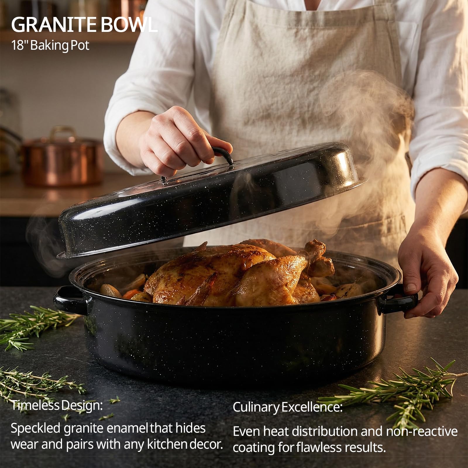Large Enamel Turkey Roasting Pan with Lid -2