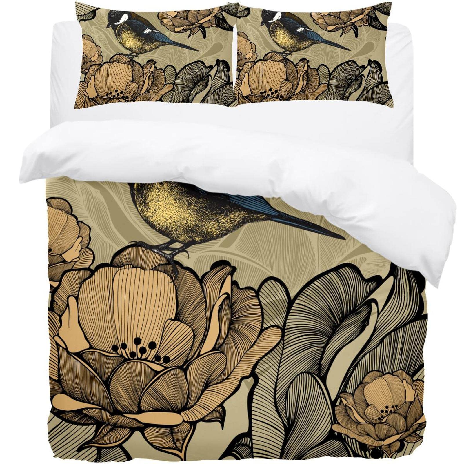 Parure de lit simple 3 pièces avec housse de couette imprimé floral Titmouse et ses 2 taies