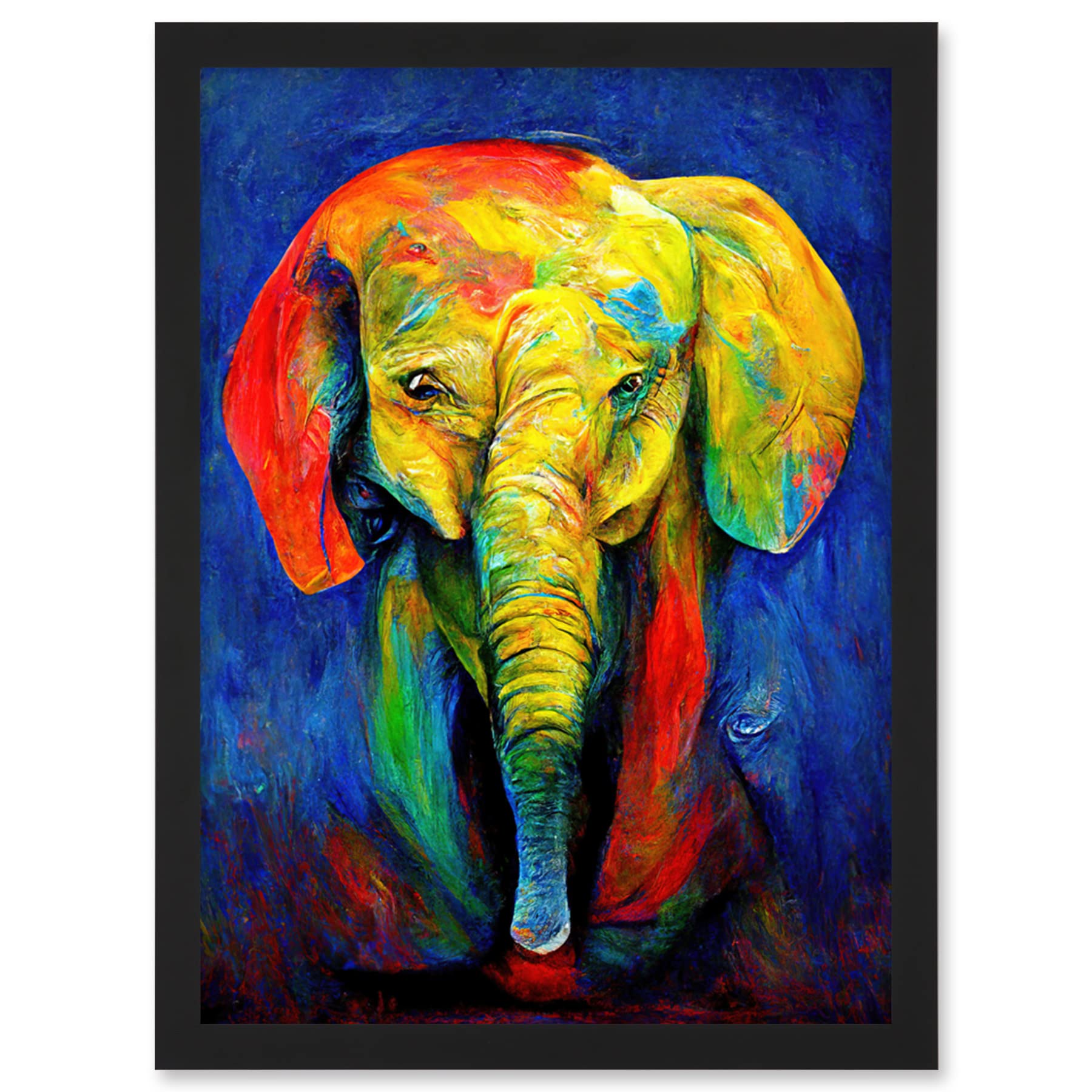 Doppelganger33 LTD Surreal Baby Elephant Colourful Abstract Bright Artwork Framed Wall Art Print A4