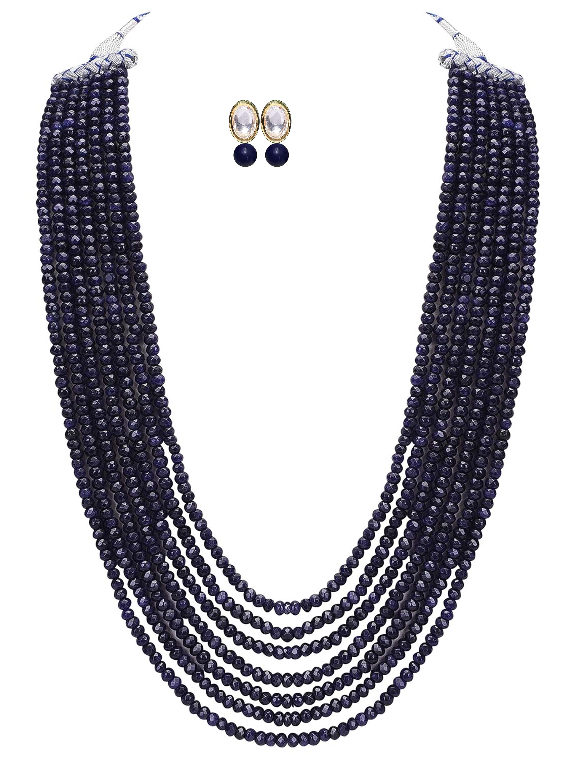 PANAASHE-RAJASTHANI 7 Layer Multi-Colour Onyx Stone Beads adjustable Silk-dori Necklace with AC kundan Studd earring for Women and Girls (Multi Color seven Layer) (DARK BLUE) (B0CGNMQ1CD) Amazon Price History, Amazon Price Tracker