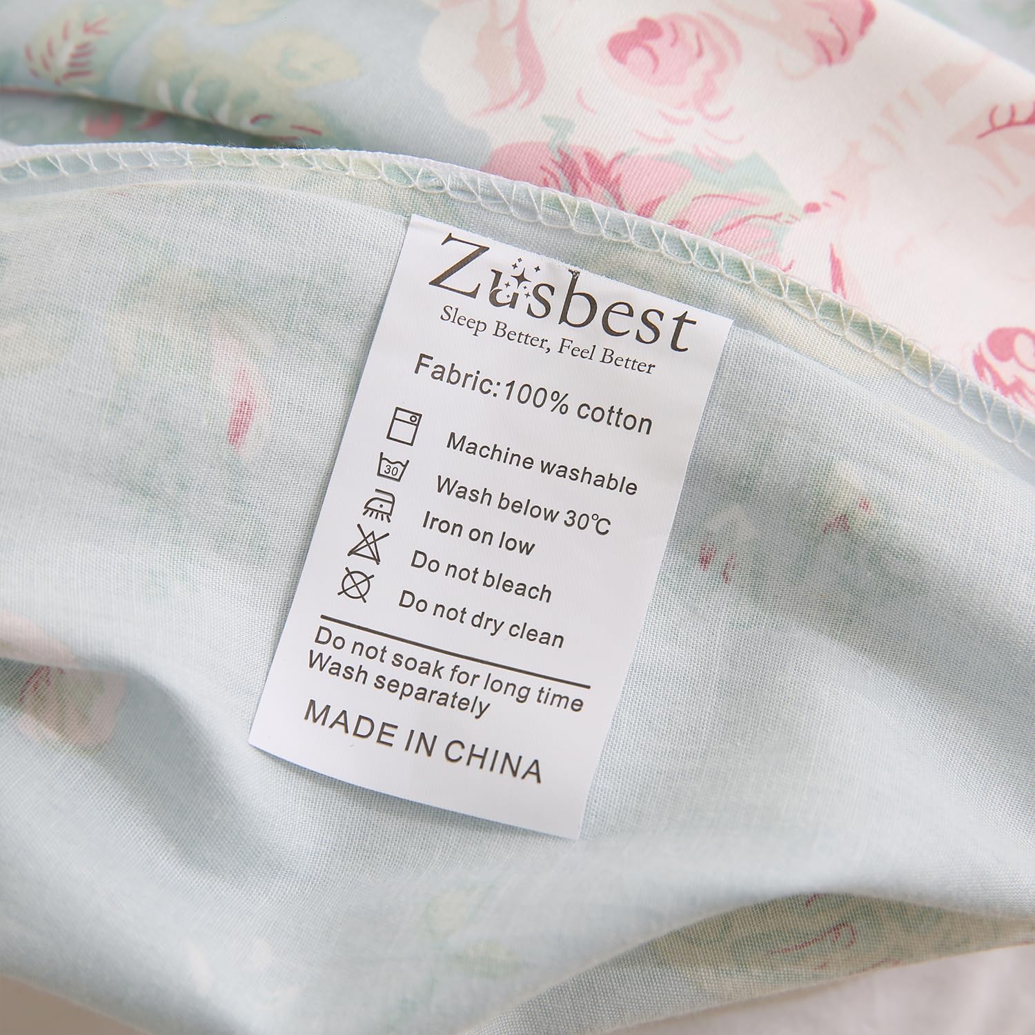 Zusbest Floral Duvet Cover King 100% Cotton Coquette Cottage Core Bedding Shabby -Chic Comforter Cover with Zipper, Soft Skin-Friendly Breathable, Blue Pink Rose Flower Print, 3 Pcs