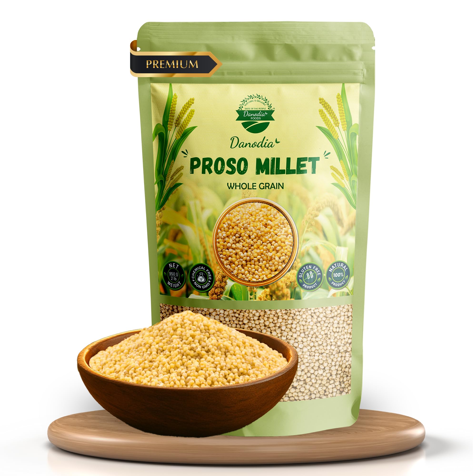 Danodia Proso Millet Unpolished Whole Grain 950g | Chena/Barri/Pingu/Pani Varagu/Cheno | Gluten-Free, High Fiber & Protein, Heart-Healthy, Ideal for Porridge, Rotis, Upma & Baking