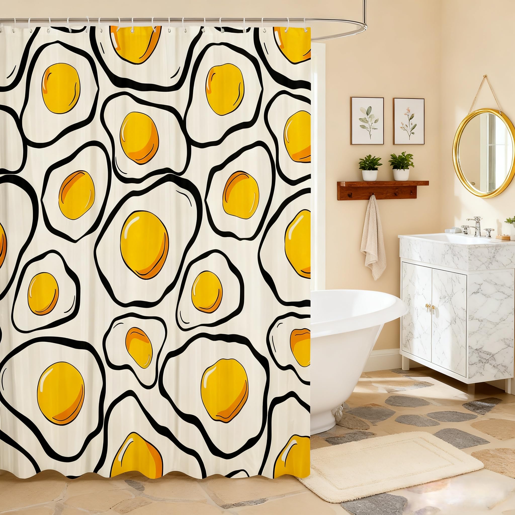 Rideau de douche en tissu motifs œufs dessin animé imperméable 183 cm