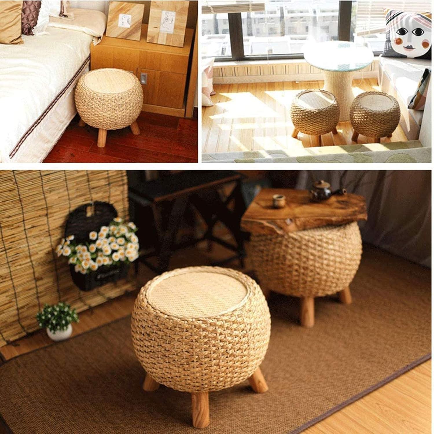 Footstool Foot Stool Dressing Table Footrest Footstool,Home Rattan Stool,Shoe Bench,Creative Hand-Made Sofa Bench 36×35cm