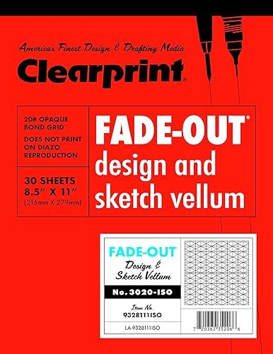 Clearprint Bloc de enlace 3020 de 8-1/2" x 11" con rejilla isométrica de 30 grados de desvanecimiento impreso, 20 libras, 50 hojas, 1 cada uno