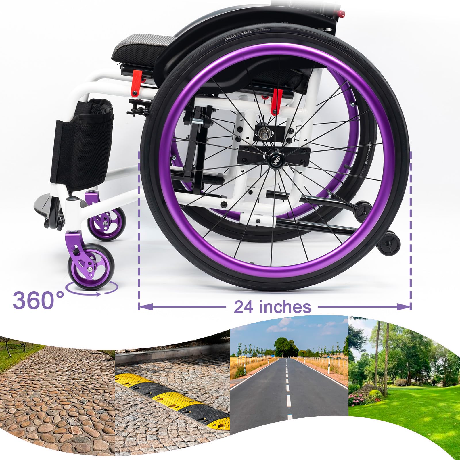 Sedia a rotelle Pieghevole,Alluminio, Doppio Sistema frenante,Sedia A Rotelle Manuale,Sedia a rotelle per Lo Sport,Sedia a rotelle da transito,Regolabile(Seat Width 40cm/15.7in,D)