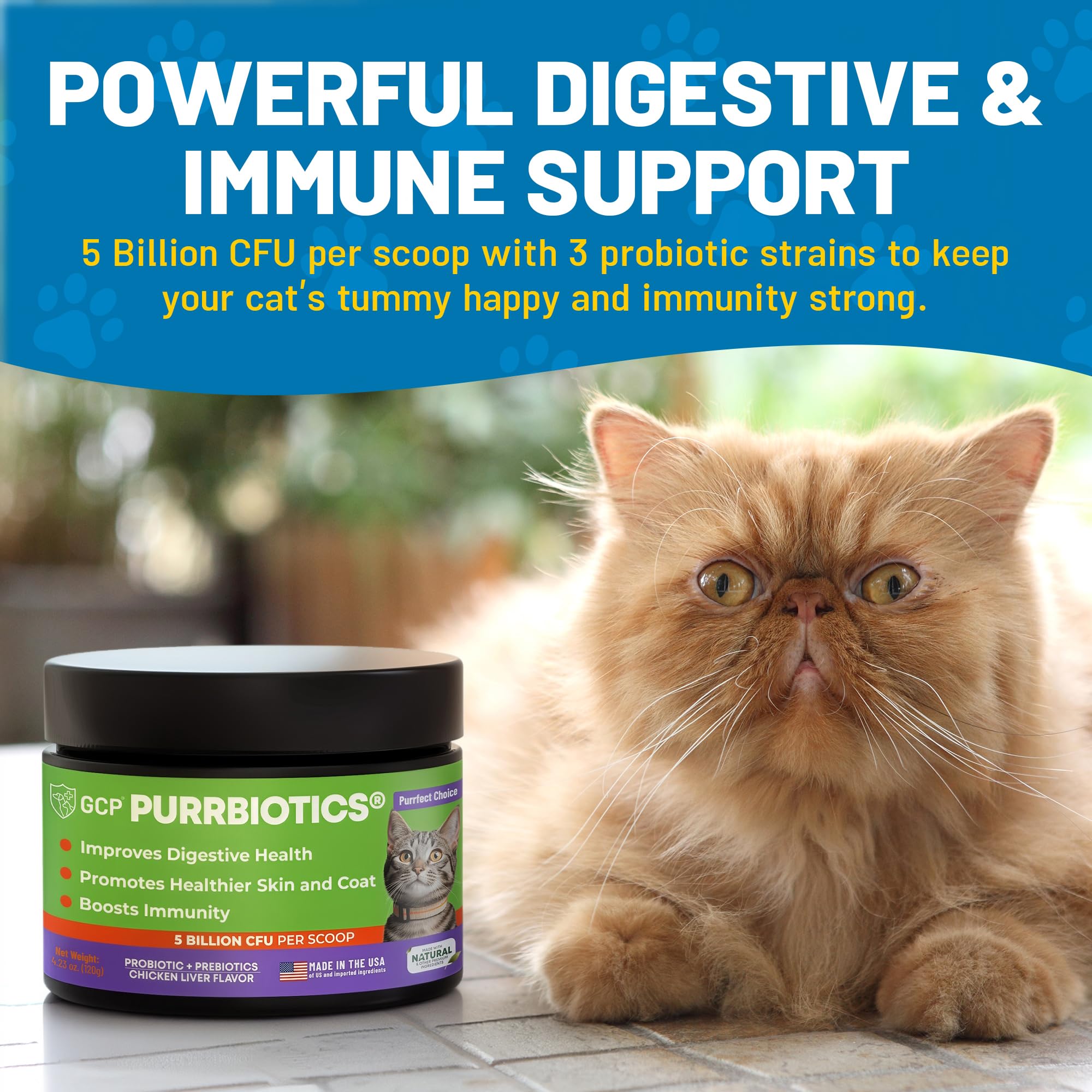 Guardian’s Choice Purrbiotics, Cat Probiotic Powder for Digestive & Immune Support, 5 Billion CFU with Prebiotics & Fiber, Shelf-Stable Probiotics for Cats, Chicken Flavor Cat Probiotics, 120 Servings - image 2