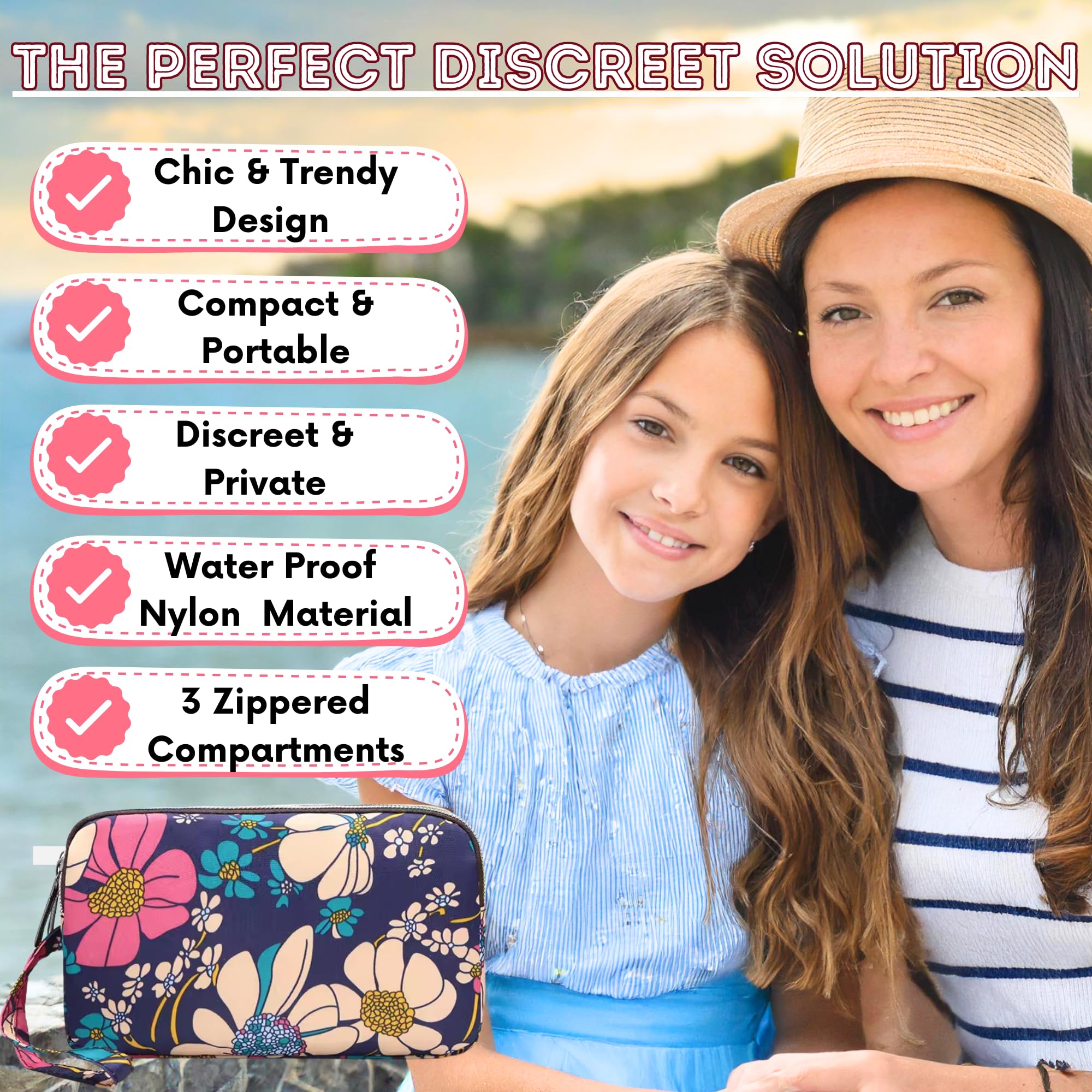 First Period Pal Pack to Go Kit | 26-teiliges Set für die erste Periode für Mädchen 9–12 Jahre | Periodenbeutel für Teenager-Mädchen für die Schule | Diskrete Perioden-Tasche, Pads, Slipeinlagen,
