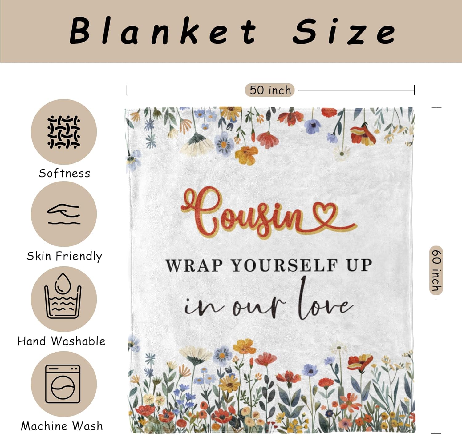 HIWX Cousin Blanket, Gifts for Cousin Female, Birthday Throw Blanket for Women, 50x60 Inches - Image 7