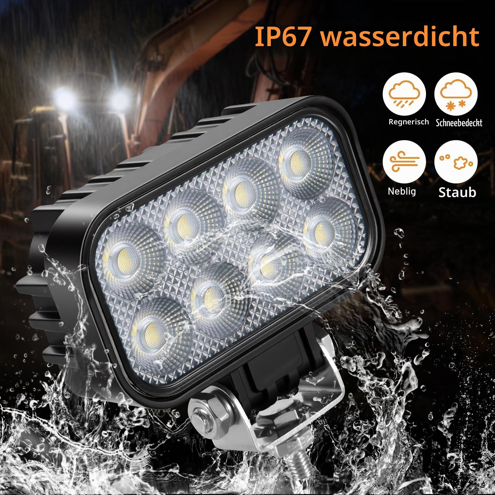 LED Arbeitsscheinwerfer 12V/24V, LED Scheinwerfer Traktor, 4 Stück | 2200LM 25W, IP67 wasserdicht, Rückfahrscheinwerfer LED, 5700K, Zusatzscheinwerfer für Traktor, LKW, Offroad