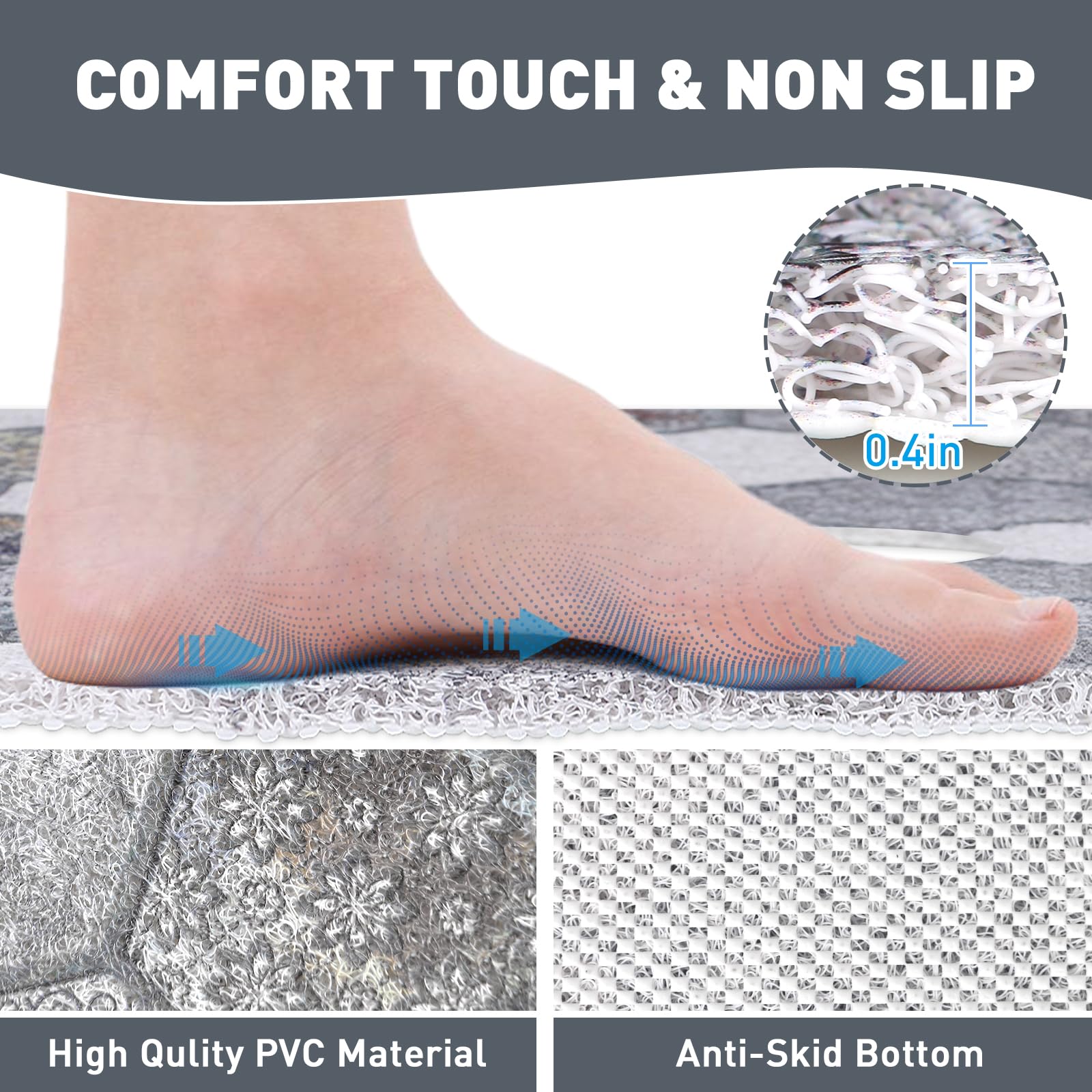 Tapis de douche carré antidérapant : tapis de douche extra large de 81,3 x 81,3 cm avec trou de drainage au milieu – PVC luffa antidérapant pour douche intérieure