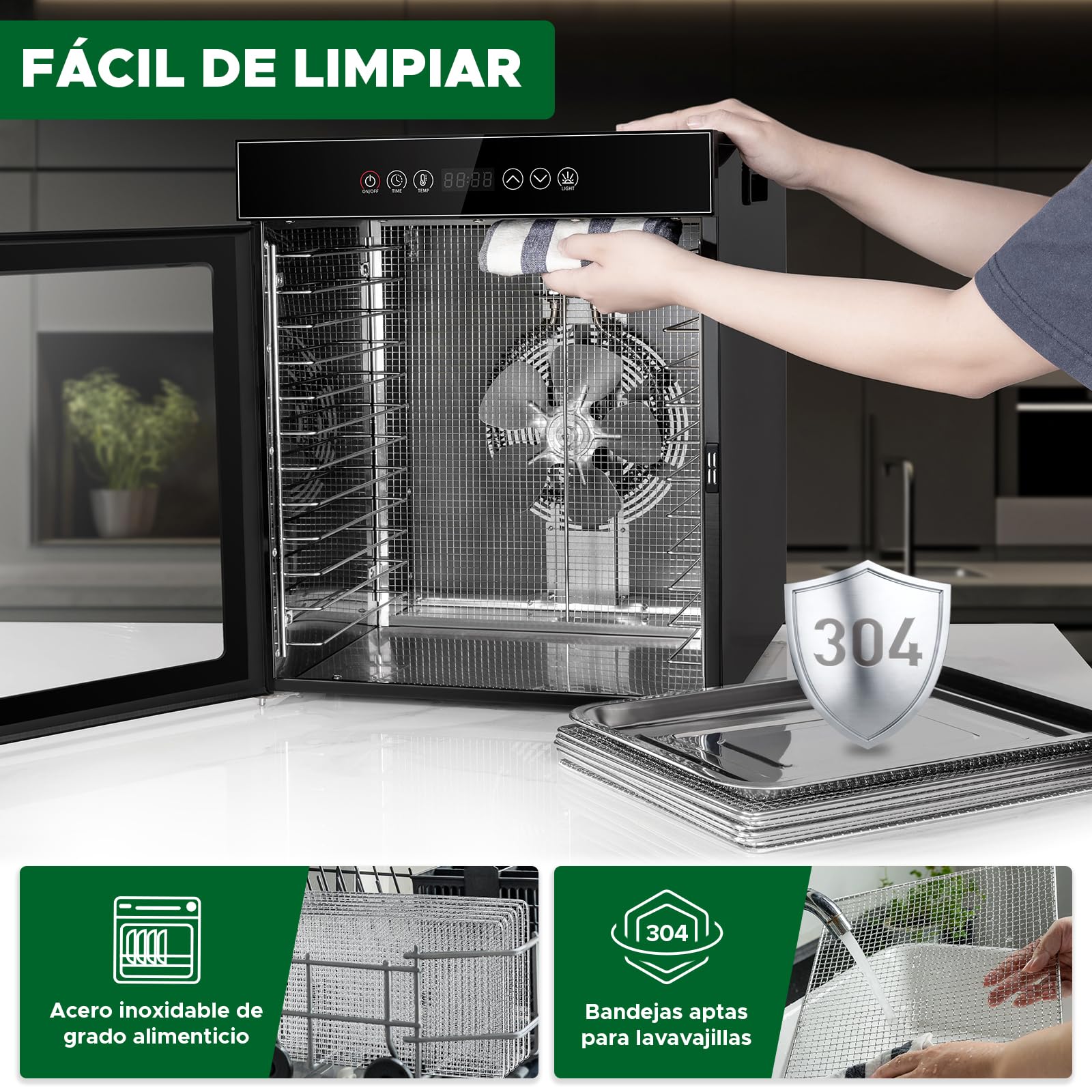 Kwasyo Deshidratador de Alimentos de 12 Bandejas de Acero Inoxidable, Todo en Negro, Estructura de Doble Capa, Gran Capacidad, Deshidratador para Frutas, Pescado, Verduras, Carne, Jerky, Hierbas