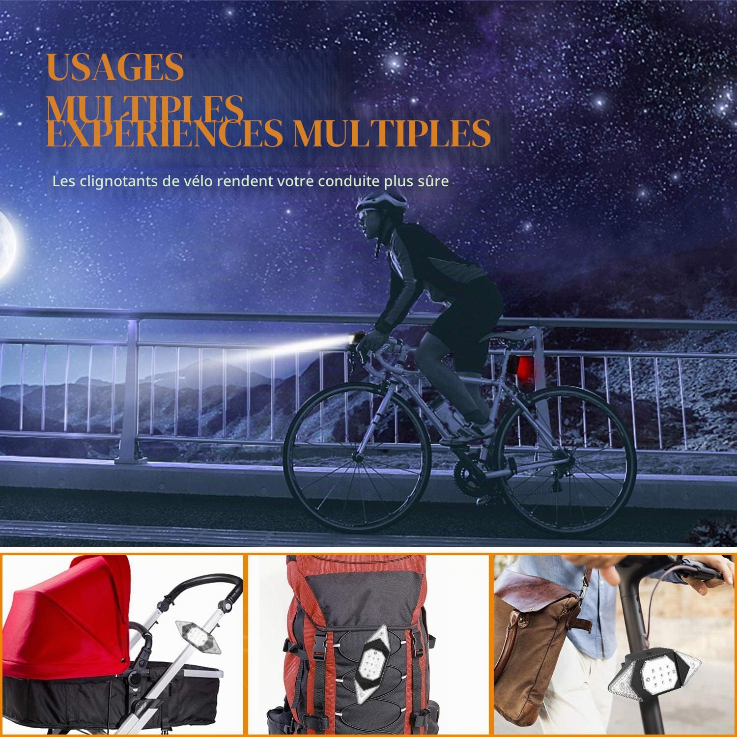 feu arrière de vélo Clignotants étanches feu d'avertissement de Frein avec télécommande sans Fil Feux arrière de vélo Rechargeables intelligents