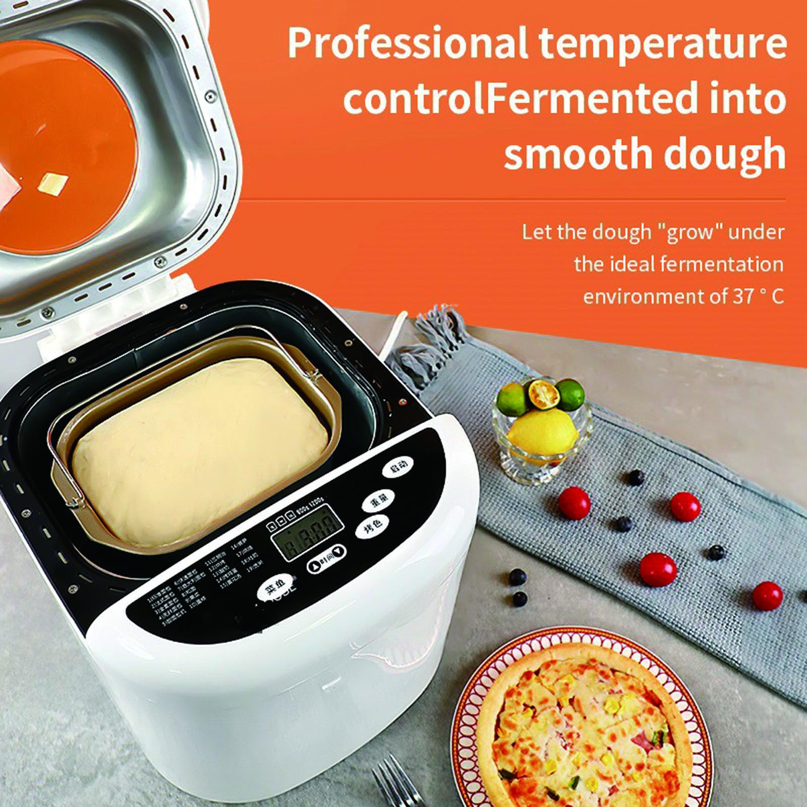 Máquina de pan 19 en 1, máquina para hornear tostadas para pasteles con sartén antiadherente, panel táctil LCD, 3 colores de pan, operación con un solo clic, extensión de nueces totalmente automática