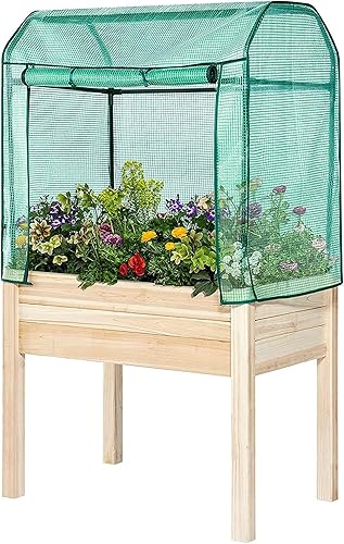 Miniatura 7 de Cama elevada de madera para jardinería con cubierta de invernadero - 36L x 24A x 66Al pulgadas - Backyard Expressions