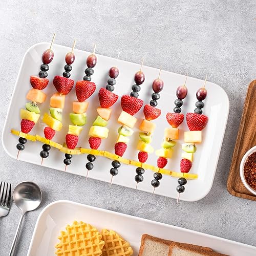 Miniatura 5 de DELLING Juego de 3 platos grandes para servir rectangulares de 12 pulgadas, color blanco, platos para ensaladas, bandejas grandes para servir carne,