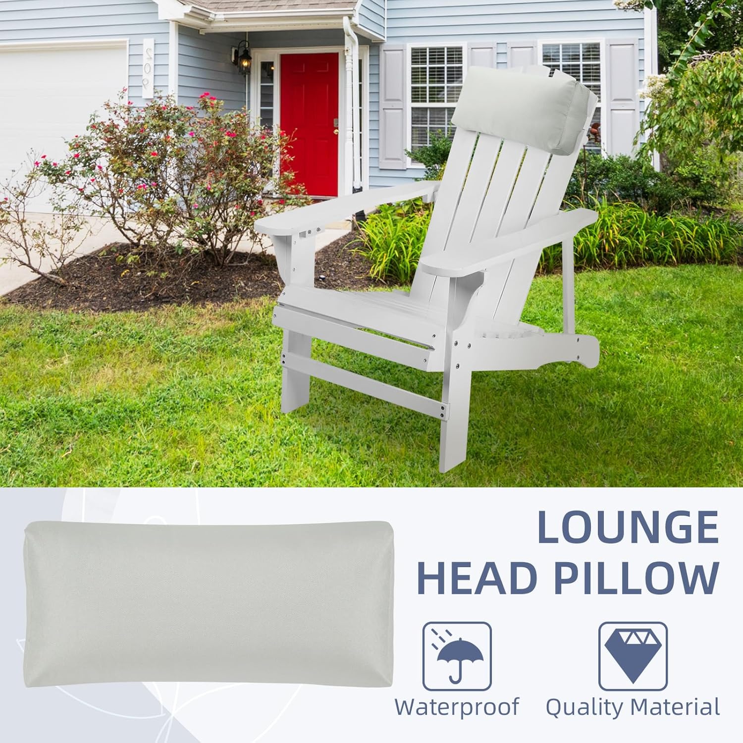 Chaise Lounge Head Pillow, 2 Pack Outdoor Patio Pillows with Adjustable Strap, Lounge Head Resting Pillow for Recliner Beach Pool Lounger Office Chair(Light-Gray,Water Resistant)