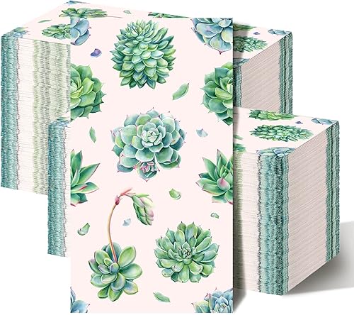 200 servilletas de 2 capas con diseño de plantas suculentas, cactus y plantas verdes, toallas de mano desechables, servilletas de papel decorativas