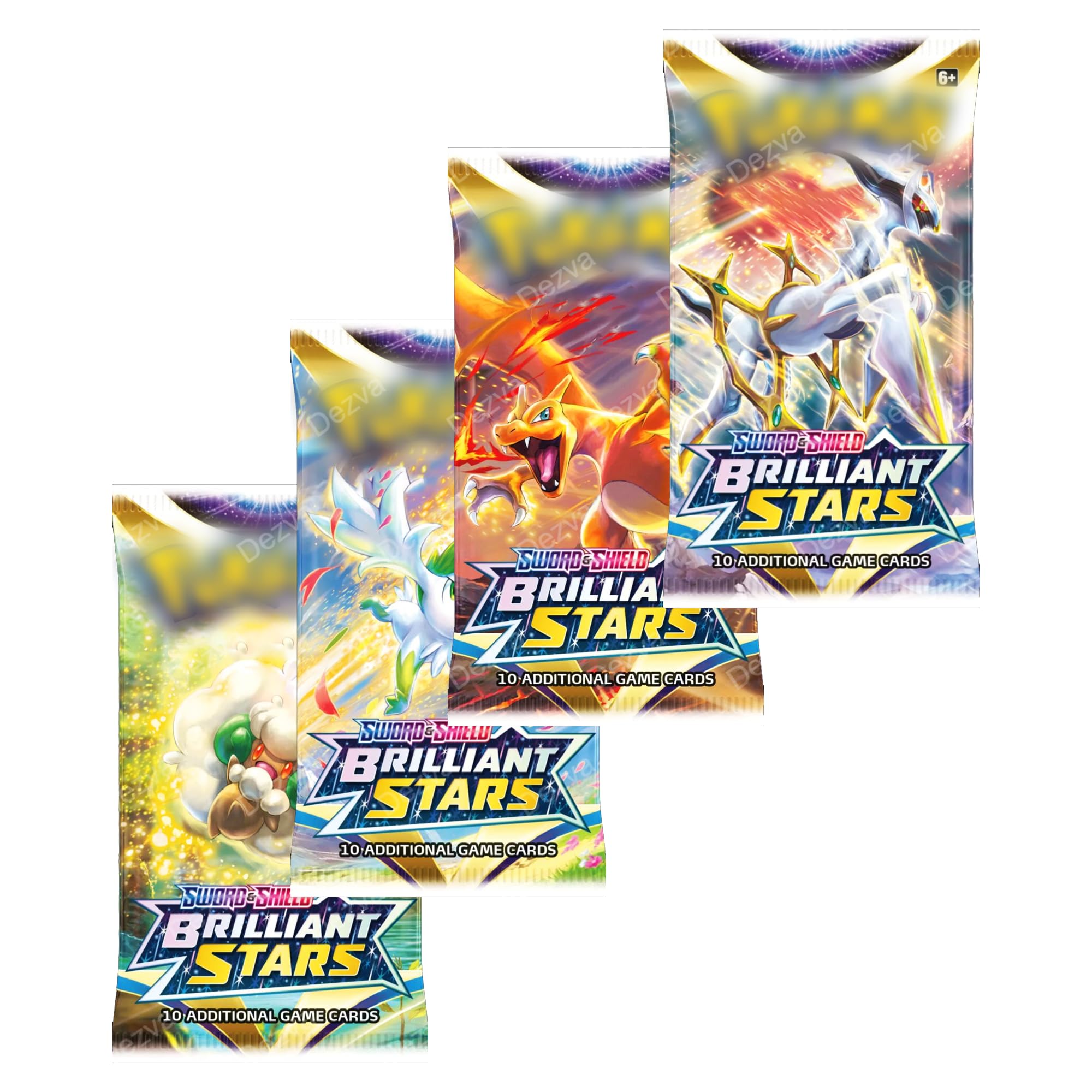 Sword & Shield Brilliant Stars Booster Packs, Premium Collectible Card Game Booster Packs - 4 Packs, Each with 8 Paper Cards