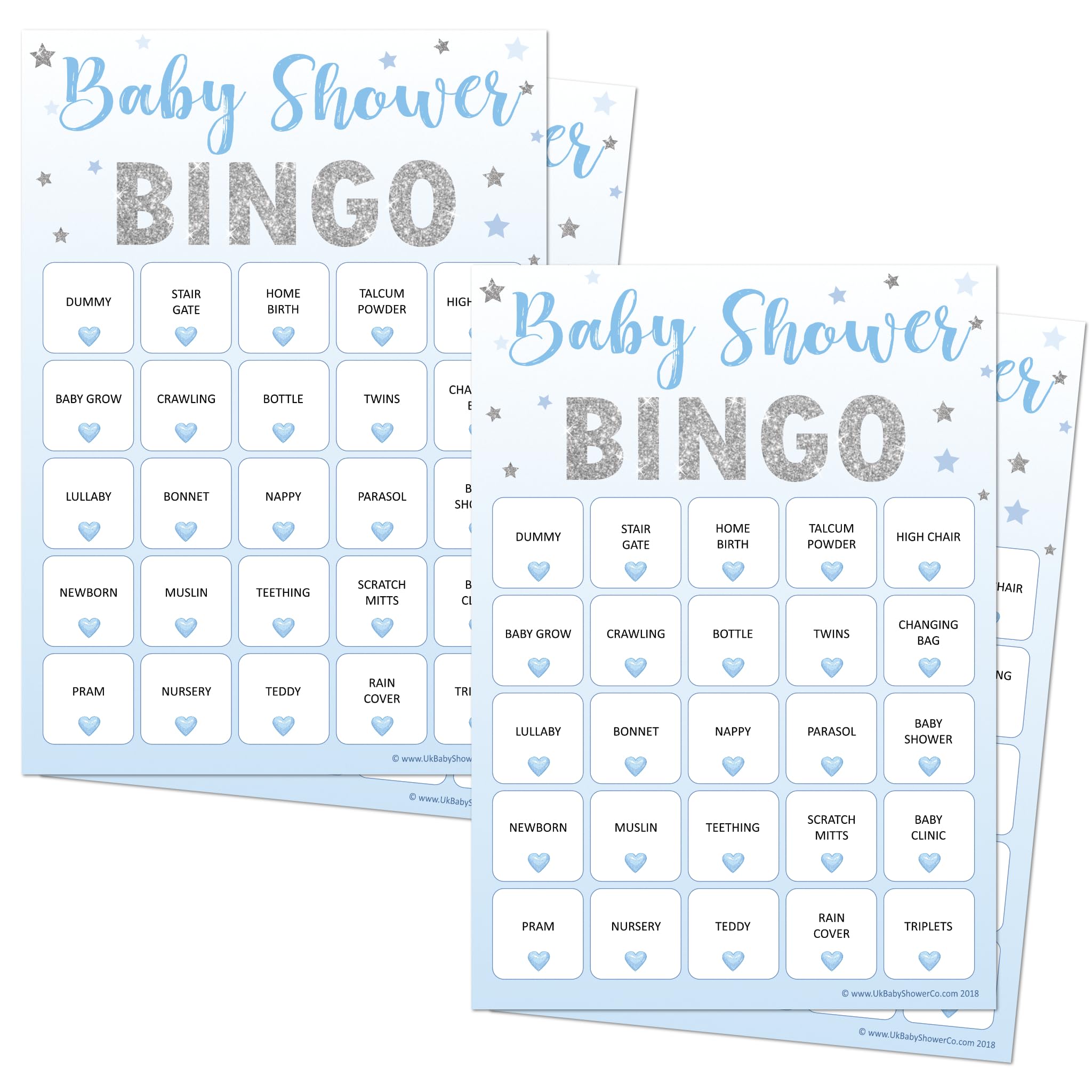 Pink Bee Parties (2 Packs of) Baby Bingo - Baby Boys Shower Party Game. Each Pack 20 Players (40 if Using Both Packs Together) in Our Theme - Blue Stars — image 1