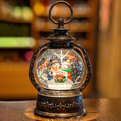Linterna de globo de nieve de Navidad, muñeco de nieve brillante de agua con música y temporizador, linterna iluminada con pilas para regalos de