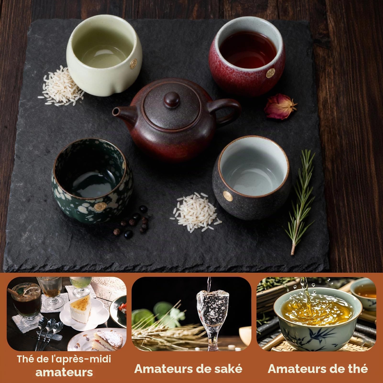 Lot de 4 tasses à thé japonaises, tasses à thé en céramique pour la maison, le bureau, les cadeaux, les sakés tasses à thé