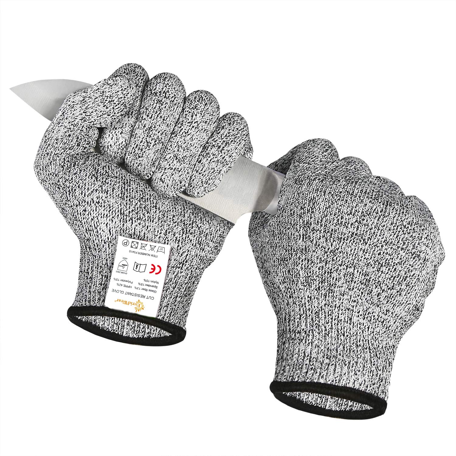 Evridwear Cut Resistant Gloves Food Grade Level 5 Kitchen Safety Protection (Large, Gray)