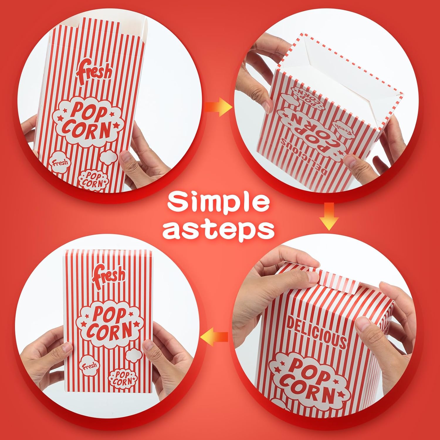 Potchen 200 Pieces Popcorn Boxes Red and White Striped Close Top Popcorn Container 1.25 oz for Movie Party and Theater Night Supplies