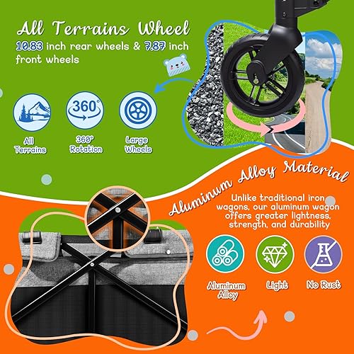 Miniatura 6 de Cochecito para 2 niños, cochecito todo terreno con extensor extralargo, vagón plegable de aluminio con asientos convertibles, toldo extraíble,