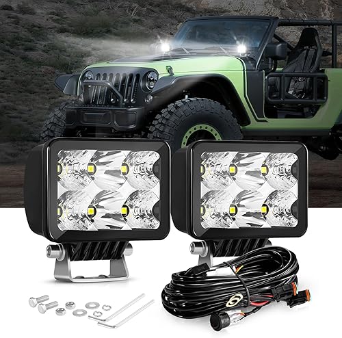 Auxbeam Luces LED de 3 pulgadas, barra de luz combinada de inundación de punto de conducción de 60 W, barra de luz de trabajo, luces de zanja de