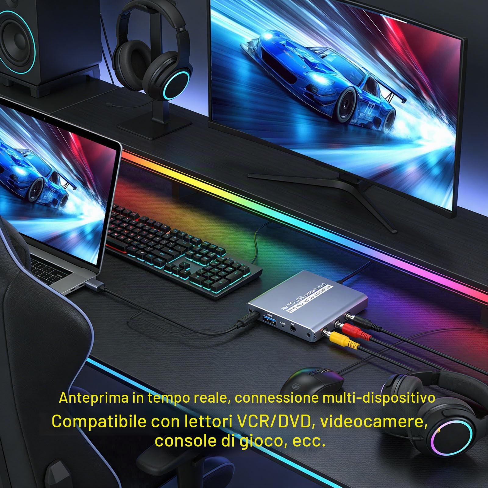 Convertitore da VHS a Digitale, Convertitore da AV a HDMI, Scheda di Acquisizione Video USB, per Videoregistratore Hi8 VHS in Digitale 1080P per PC, Vecchi Nastri in MP4