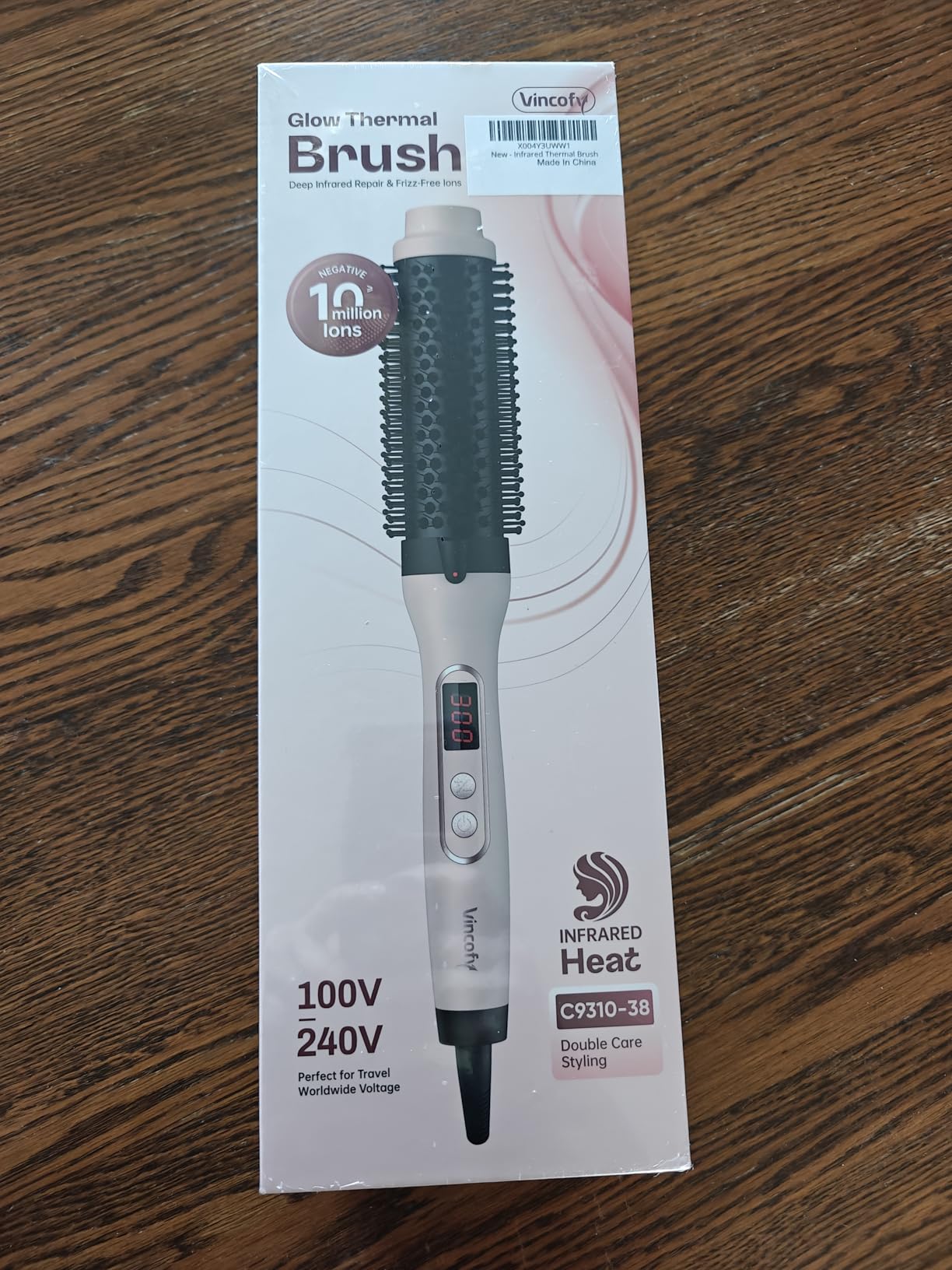 vincofy Infrared Thermal Brush, Dual Voltage Negative Ions Heated Round Brush, 1 1/2 Inch Straightener & Curling Iron Brush 2 in 1, Dual PTC Non-Blowing Thermal Round for Wome, Pink