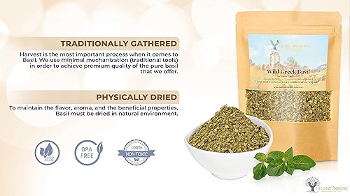 Miniatura 4 de Copos secos orgánicos griegos de primera calidad  Seleccionados a mano y secados al aire (ocimum basilicum) 40 g (1.41 oz) en DoyPack con ZipLock