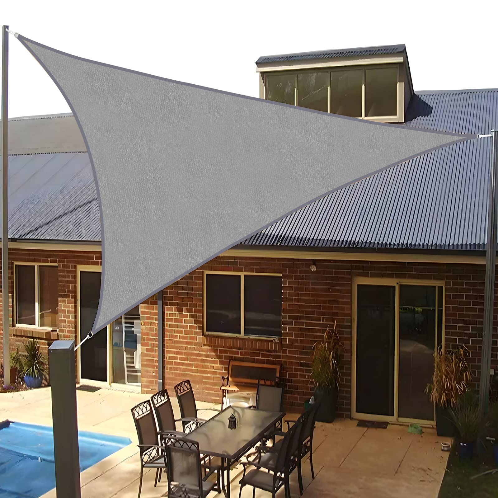 SUNLAX Sun Shade Sail,13'x13'x13' Grey (Gray) Triangle Canopy Shades for Outdoor Patio Pergola Cover Sunshade Sails UV Blocking Canovas Covers