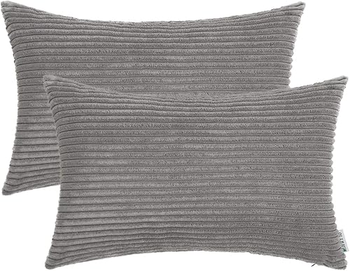 Miniatura 7 de HWY 50 Juego de 2 fundas de almohada decorativas de color rojo burdeos de 12 x 20 pulgadas para sofá cama, fundas de cojín rectangulares de pana