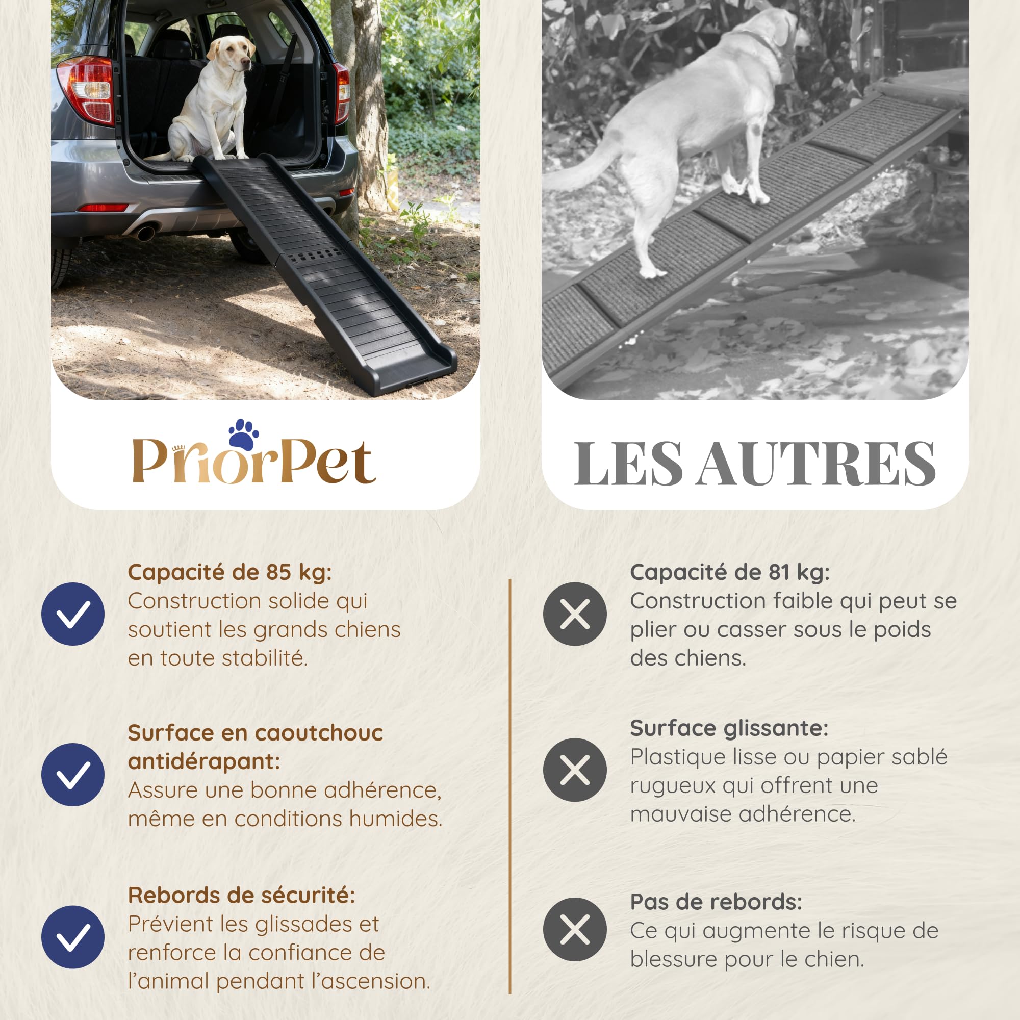 Rampe pour Chien Voiture Antidérapante Pliable 174 cm 38 cm 85 kg Noir