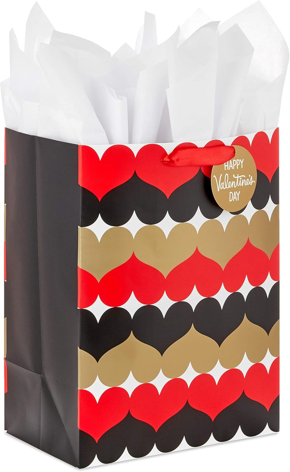 "Hallmark 17"" Extra Large Valentine's Day Gift Bag with Tissue Paper (Black, Red, Gold Hearts) for Husband, Wife, Boyfriend, Girlfriend, Newlyweds", jumbo (0005VGB1939)