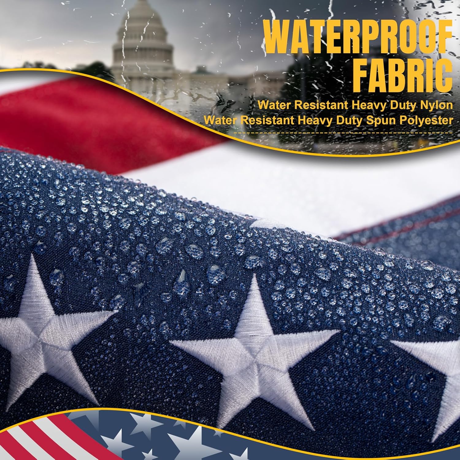 Cotton American Flag 4x6 Ft for Outside, TearProof Heavy Duty Fabric, Embroidered Stars, Sewn Stripes, Brass Grommets US USA Best Indoor Outdoor Flags