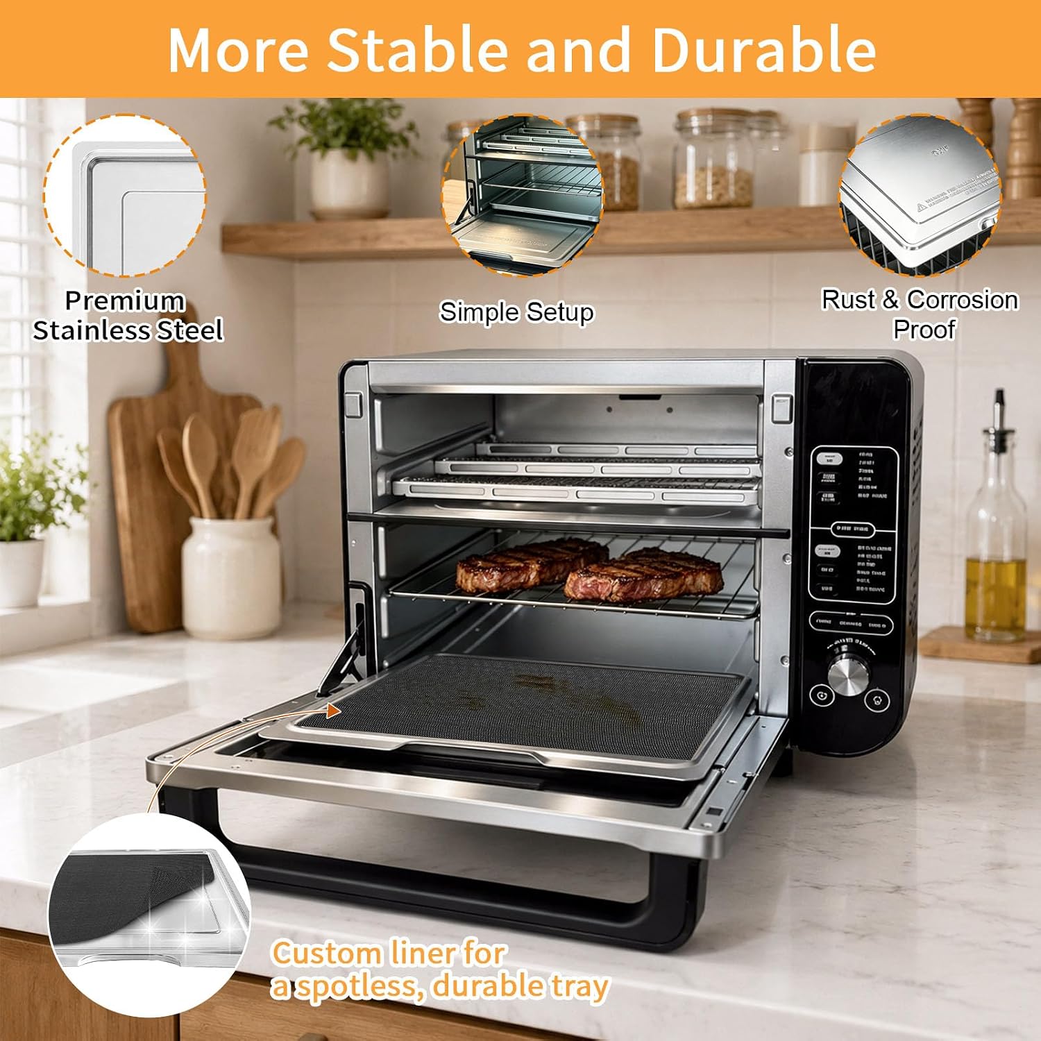 Crumb Tray for Ninja DCT451 DCT401 DCT402 DCT601 DCT651 DCT851 12 in 1 Smart Double Oven, Replacement Tray Pan Parts with 4 PCS Fiberglass Non-stick Oven Liners Air Fryer Accessories